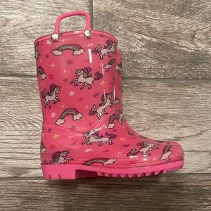 NWT Capelli New York Pink Rainbows & Unicorns Girls Pull-On Rain Boots - Size 9
